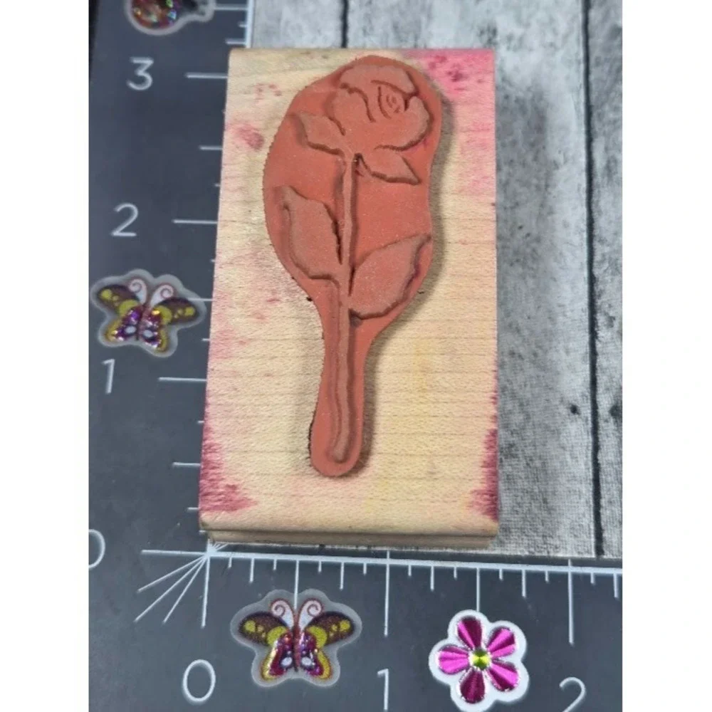 Endless Creations Single Long Stemmed Rose Silhouette Rubber Stamp Wood #C101